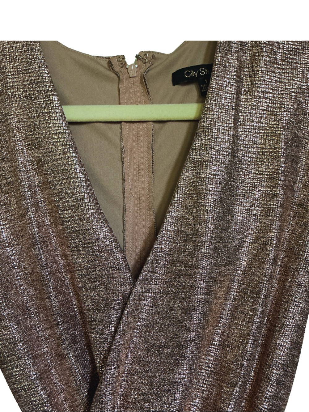 City Studio Shimmery Bronze V-Neck Dress